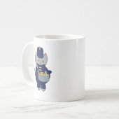 Cute Gray Cat Drummer Blue Marching Band Uniform Koffiemok (Voorkant links)