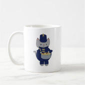 Cute Gray Cat Drummer Blue Marching Band Uniform Koffiemok (Links)