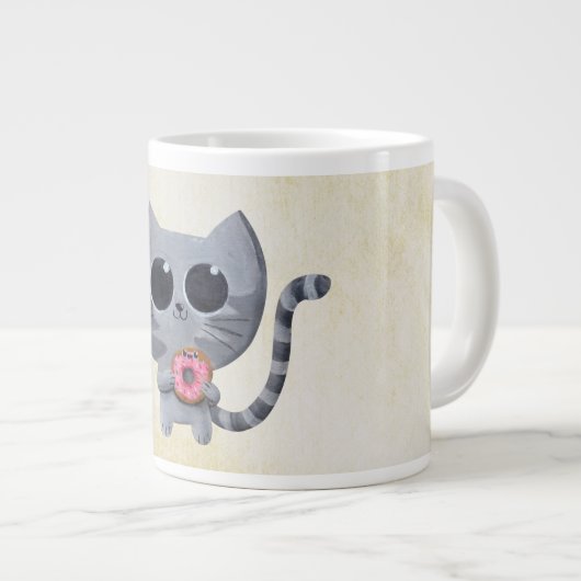 Cute Gray Cat en Donut Extra Grote Mok (Voorkant rechts)