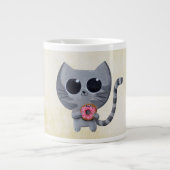 Cute Gray Cat en Donut Extra Grote Mok (Voorkant)
