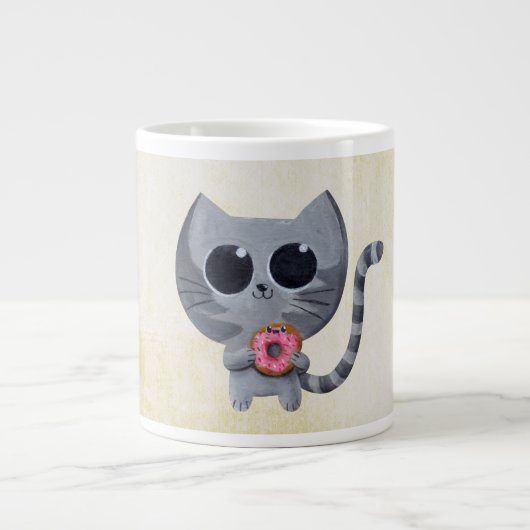 Cute Gray Cat en Donut Extra Grote Mok (Voorkant)