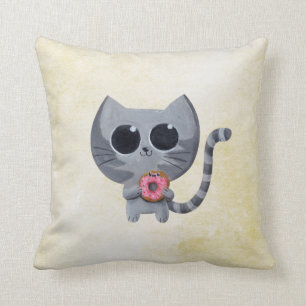 Cute Gray Cat en Donut Kussen