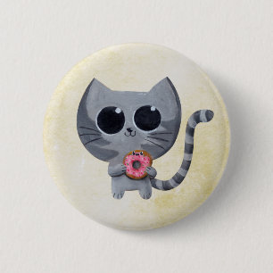 Cute Gray Cat en Donut Ronde Button 5,7 Cm