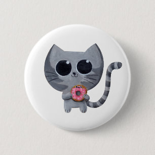 Cute Gray Cat en Donut Ronde Button 5,7 Cm