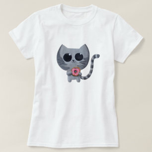 Cute Gray Cat en Donut T-shirt