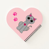 Cute Gray Cat & Name Calligraphy on Pink Notitieboek (Achterkant)