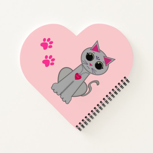 Cute Gray Cat & Name Calligraphy on Pink Notitieboek (Achterkant)