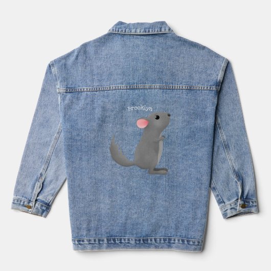 Cute gray chinchilla cartoon illustratie denim jacket (Achterkant)