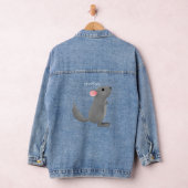 Cute gray chinchilla cartoon illustratie denim jacket (Hangar)