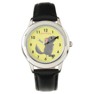 Cute gray chinchilla cartoon illustratie horloge