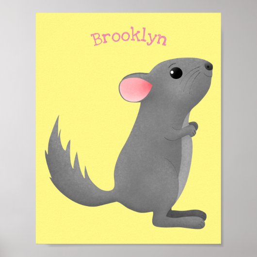 Cute gray chinchilla cartoon illustratie poster (Voorkant)