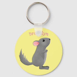 Cute gray chinchilla cartoon illustratie sleutelhanger