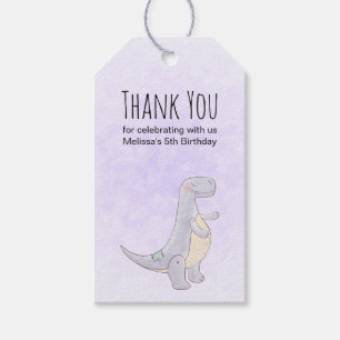 Cute Gray Dinosaur Speelgoed Waterverf Birthday Cadeaulabel