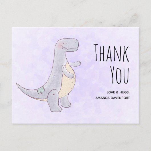 Cute Gray Dinosaur Speelgoed Waterverf Dank u Briefkaart (Voorkant)