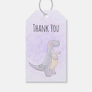 Cute Gray Dinosaur Speelgoed Waterverf Dank u Cadeaulabel