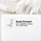 Cute Gray Dinosaur Speelgoed Waterverf Etiket (Insitu)