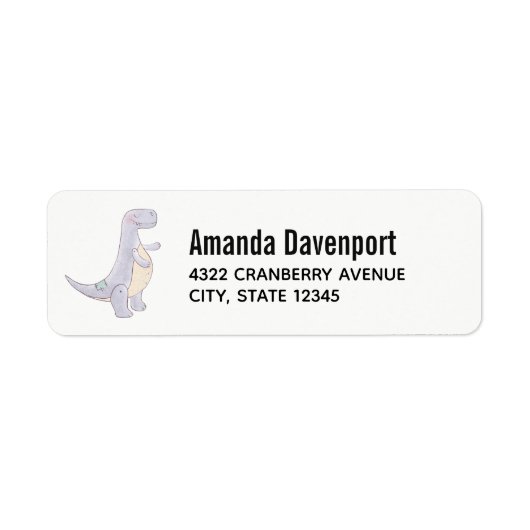 Cute Gray Dinosaur Speelgoed Waterverf Etiket (Voorkant)