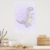 Cute Gray Dinosaur Speelgoed Waterverf Poster (Keuken)