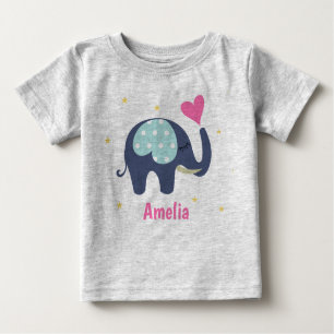 Cute Gray Elephant and Pink Heart Personalized
