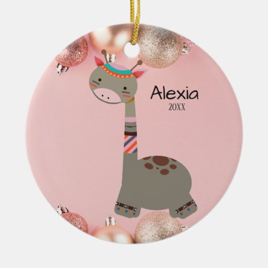 Cute Gray Giraffe Kerstversiering Keramisch Ornament (Voorkant)