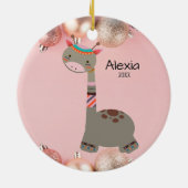 Cute Gray Giraffe Kerstversiering Keramisch Ornament (Achterkant)