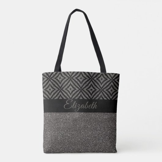 Cute Gray Glitter Black Pattern Pesonalized Tote Bag (Achterkant)