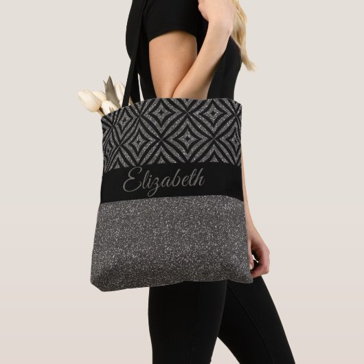 Cute Gray Glitter Black Pattern Pesonalized Tote Bag (Dichtbij)