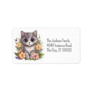 Cute Gray Kat Kawaii Chibi Etiket