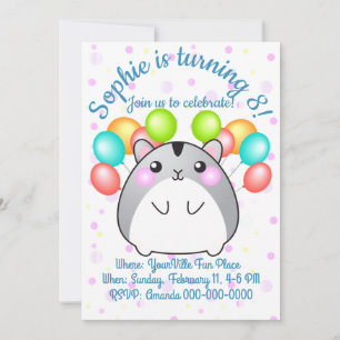 Cute Gray Kawaii Hamster Birthday Kaart