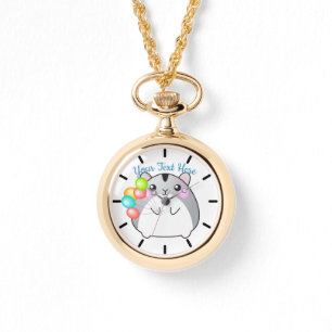 Cute Gray Kawaii Hamster Horloge
