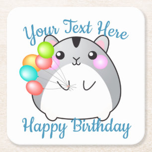 Cute Gray Kawaii Hamster Vierkante Kartonnen Onderzetter