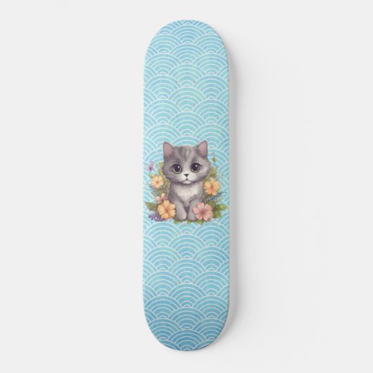 Cute Gray Kitten Kawaii Skateboard (Voorkant)