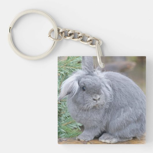 Cute gray konijn sleutelhanger (voorkant)