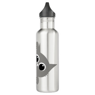 Cute Gray Peeking Cat Design Water Bottle Waterfles
