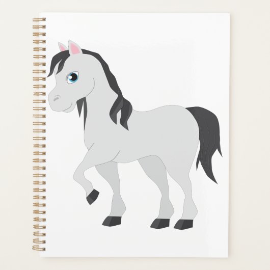 Cute Gray Pony Cartoon Whimsical Horse Planner (Voorkant)