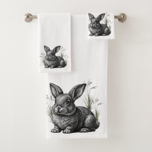 Cute Gray Rabbit Among the Grass Bad Handdoek (Insitu)