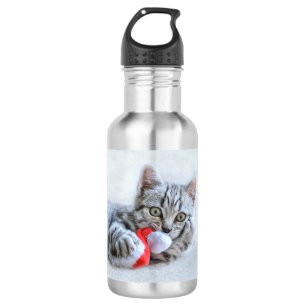 Cute Gray Tabby Cat Kerstmis Pet Xmas Waterfles