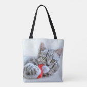 Cute Gray Tabby Cat met kerstPet Xmas Draagtas (Achterkant)