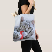 Cute Gray Tabby Cat met kerstPet Xmas Draagtas (Dichtbij)
