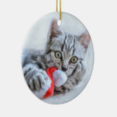 Cute Gray Tabby Cat met kerstPet Xmas Keramisch Ornament (Rechts)