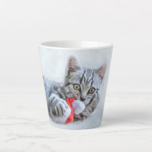 Cute Gray Tabby Cat met kerstPet Xmas Latte Mok