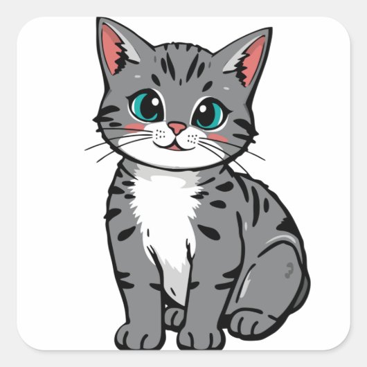 Cute Gray Tabby Cat Sticker – Adorable Cartoon Kit (Voorkant)