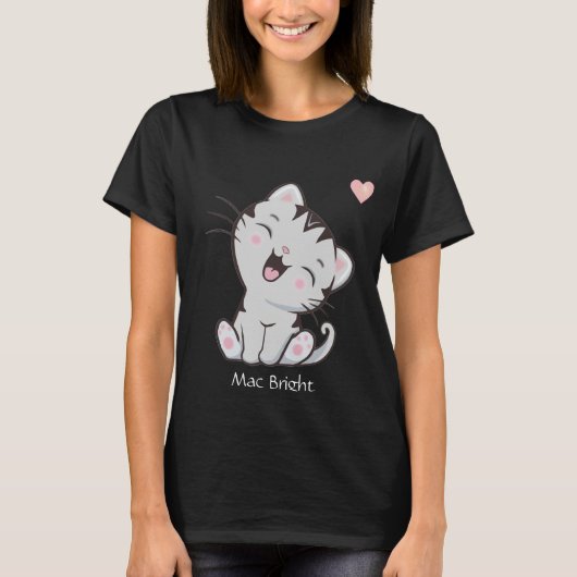 Cute Gray Tabby Kitty Cat & Heart T-Shirt (Voorkant)