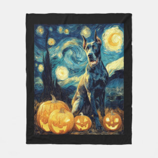 Cute Great Dane Dog Halloween Jack O Lantern Pumpk Fleece Deken