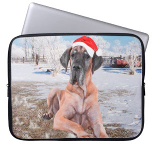Cute Great Dane Dog Sitting in Snow-Kerstmis-Pet Laptop Sleeve