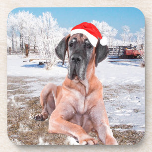 Cute Great Dane Dog Sitting in Snow-Kerstmis-Pet Onderzetter