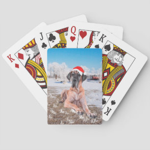 Cute Great Dane Dog Sitting in Snow-Kerstmis-Pet Pokerkaarten