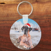 Cute Great Dane Dog Sitting in Snow-Kerstmis-Pet Sleutelhanger (Voorkant)