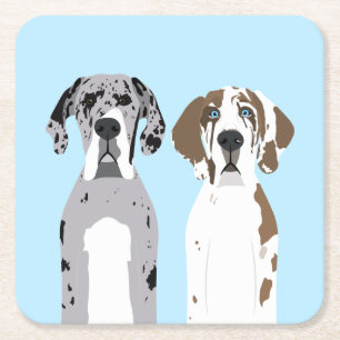 Cute Great Dane Dogs Blue Vierkante Kartonnen Onderzetter