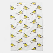 Cute Great Tit Bird Pattern Illustrator Theedoek (Verticaal)
